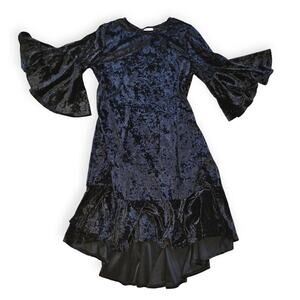 Lularoe Maurine Black Velvet High Neck Ruffle Hem 3/4 Bell Sleeve Dress Sz M